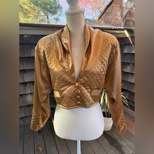 Vtg gold satin bolero cropped jacket quilted button Sz M 11 by Jocelyn N.Y.